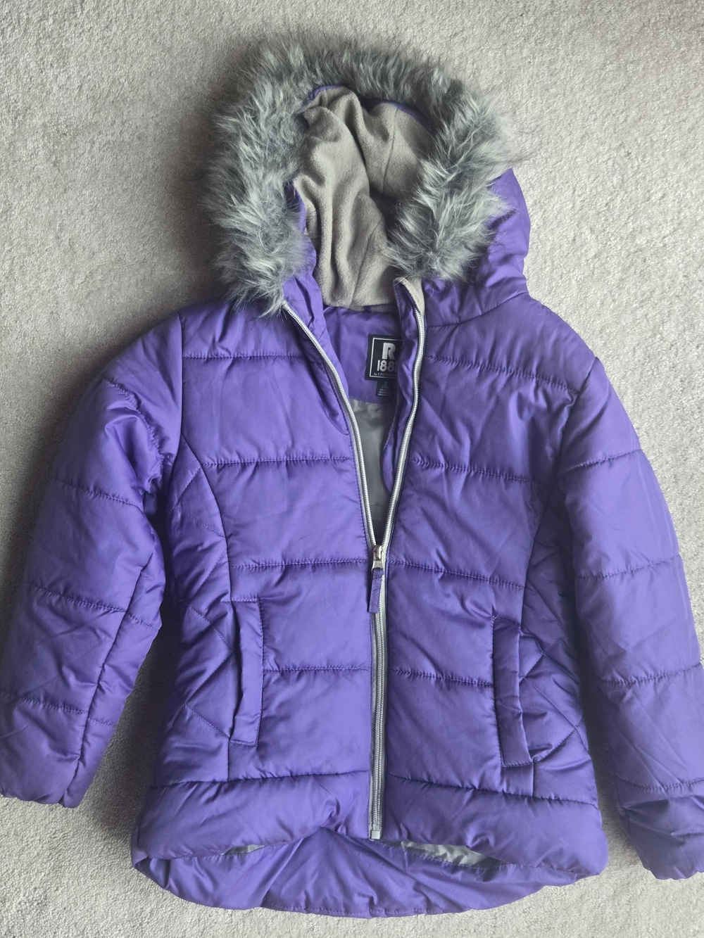 Rothschild Girls' Purple Hooded Puffer Jacket with Faux Fur Trim